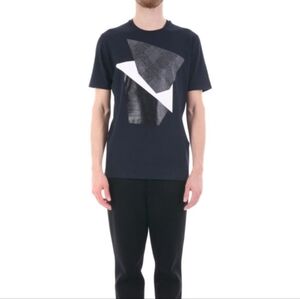 NEIL BARRETT Italy Black Cotton Geometric Regular Length Loose Fit Crew Tee S